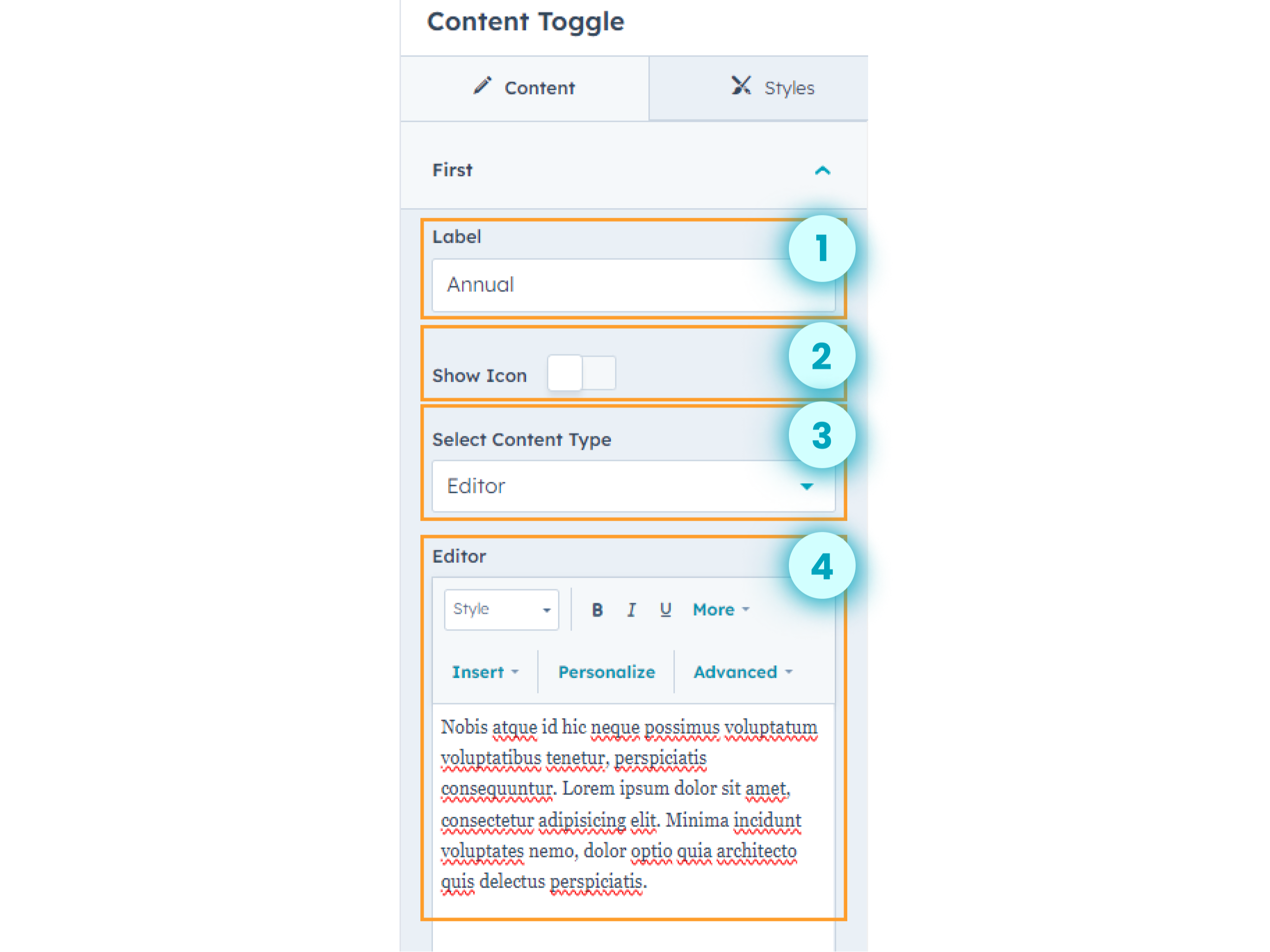 Custom Labels, Versatile Content, Icon Integration