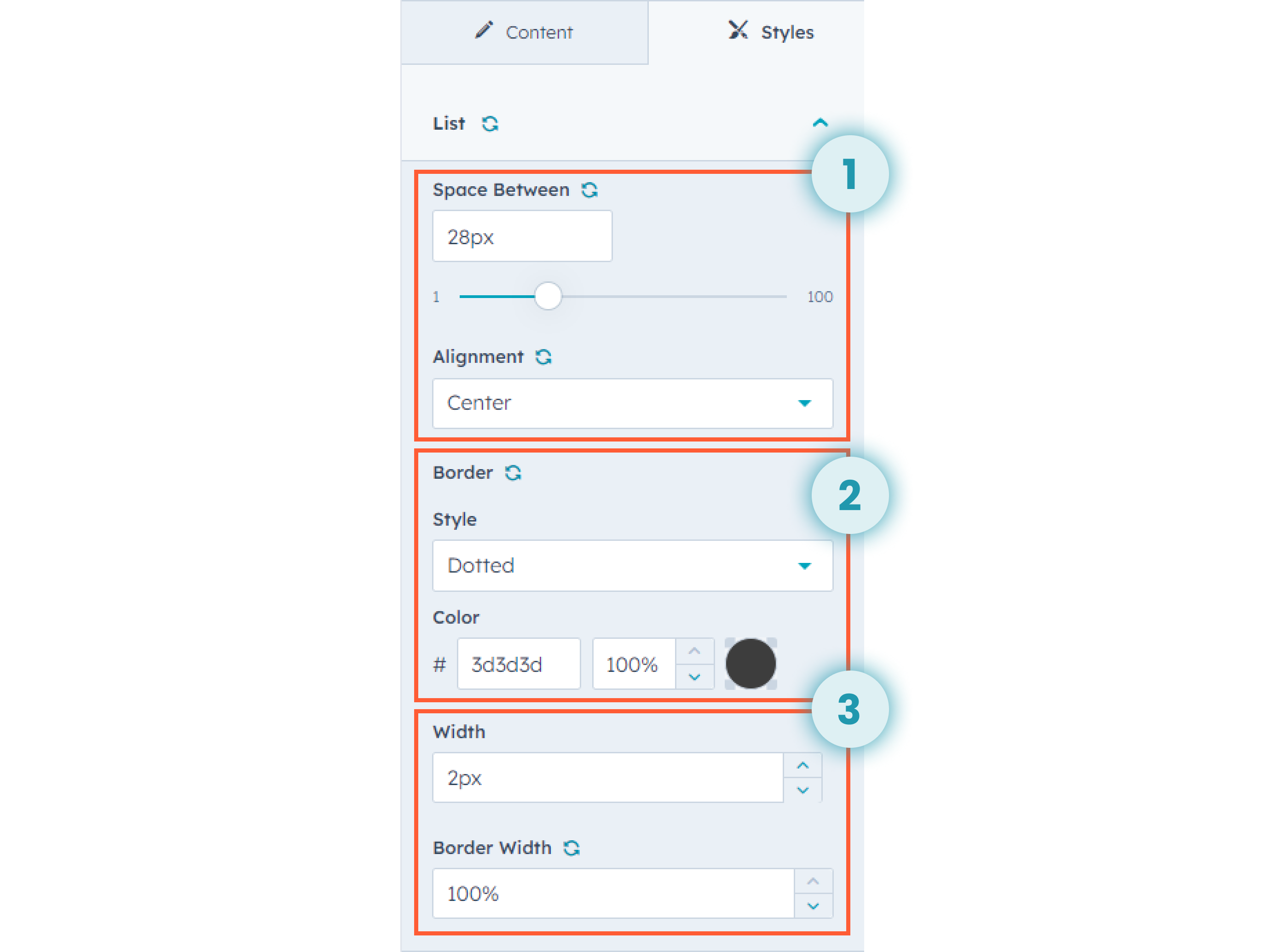 Tailor Item Count, Alignment, Borders, and Colors