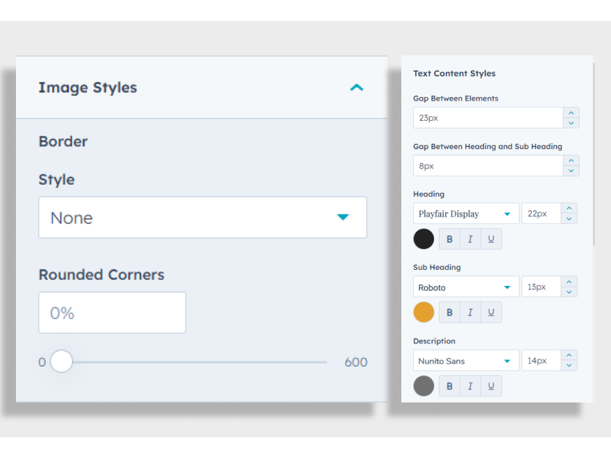 Custom Image and Text Content Styles